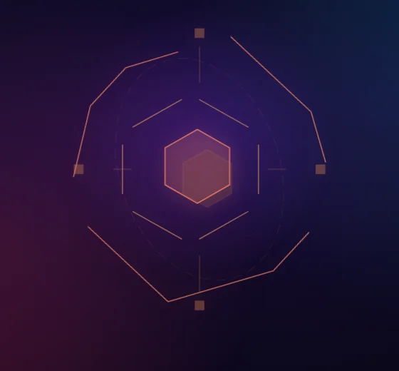 The AEGIS core as it appears in voice mode: a lit hexagon inside a ring of thin geometry.